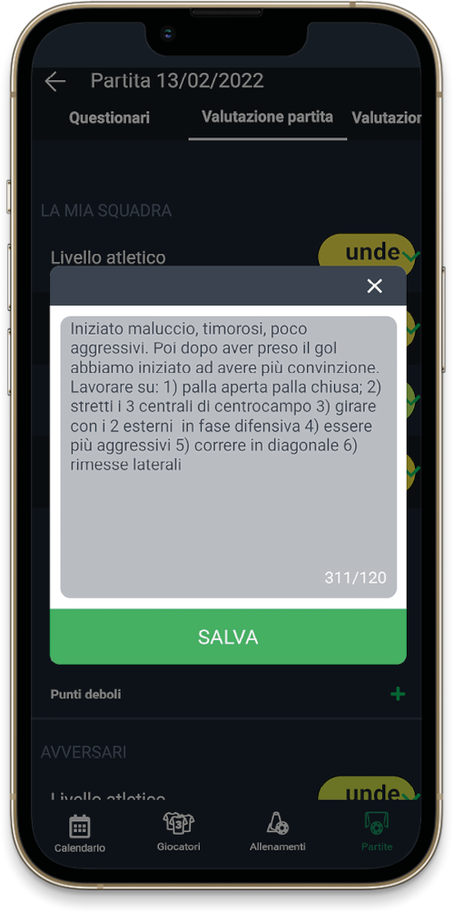 Valutazione youcoachapp nota scritta su smartphone